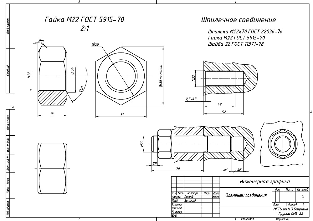 Условное обозначение шпильки на чертеже