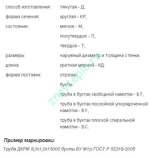 маркировка медной трубы